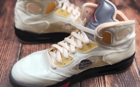 AJ5三十周年限定 AJ5OW联名款 OFF-WHITE x Air Jordan 5 “Sail”实物图曝光 货号：DH8565-100
