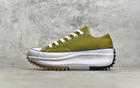 匡威增高鞋松糕鞋橄榄绿 CONVERSE Run Star Hike low 匡威厚底运动鞋绿色帆布鞋 货号：168818C