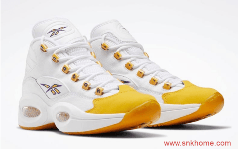锐步艾佛森战靴 Reebok Question Mid Yellow Toe 锐步黄脚趾 锐步白黄实战球鞋 货号：FX4278