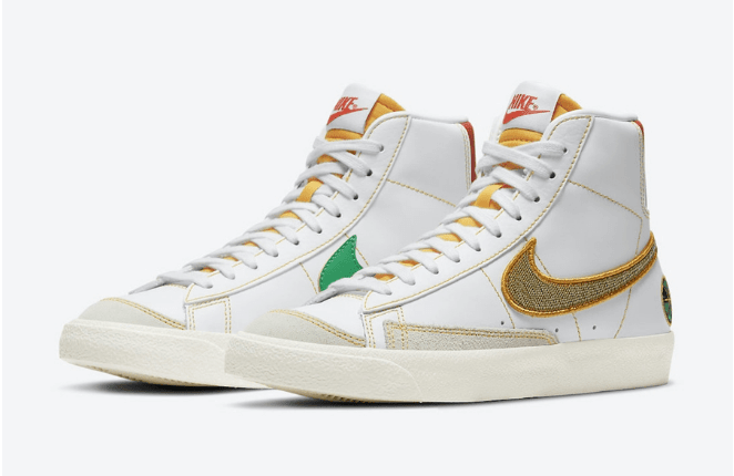 耐克开拓者米白色高帮 Nike Blazer Mid GS “Raygun” 耐克外星人配色新款 货号：DD9528-100