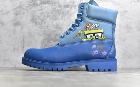 天伯伦海绵宝宝联名 Timberland X SpongeBob SquarePants 添柏岚蓝色高帮马丁靴高品质