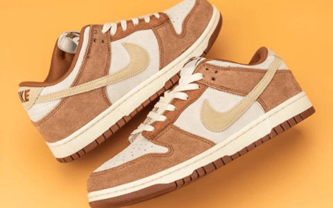 耐克Dunk白浅棕低帮 Nike Dunk Low PRM “Medium Curry 耐克Dunk麂皮白粽低帮全新配色 货号：DD1390-100