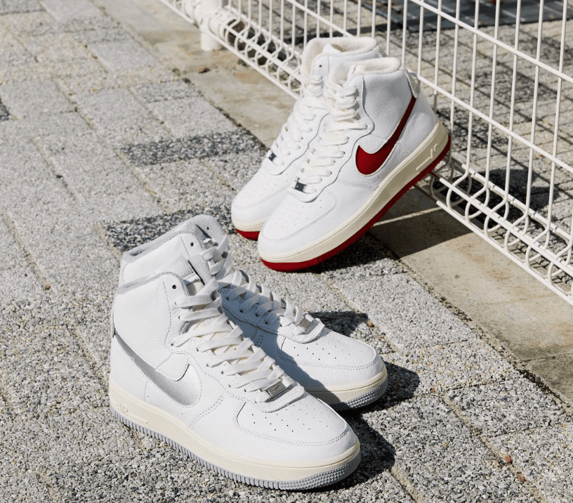 耐克空军高帮白红白灰 Nike Air Force 1 Strapless 耐克空军一号新款 货号：DC3590-100/DC3590-101