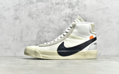 耐克开拓者OW联名白色高帮 OFF-WHITE X NK BLAZER MID OW 耐克硫化板鞋 货号：AA3832-100