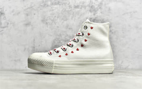 匡威20220情人节限定 Converse All Star Lift 匡威厚底刺绣串心 匡威增高鞋 货号：A01599C
