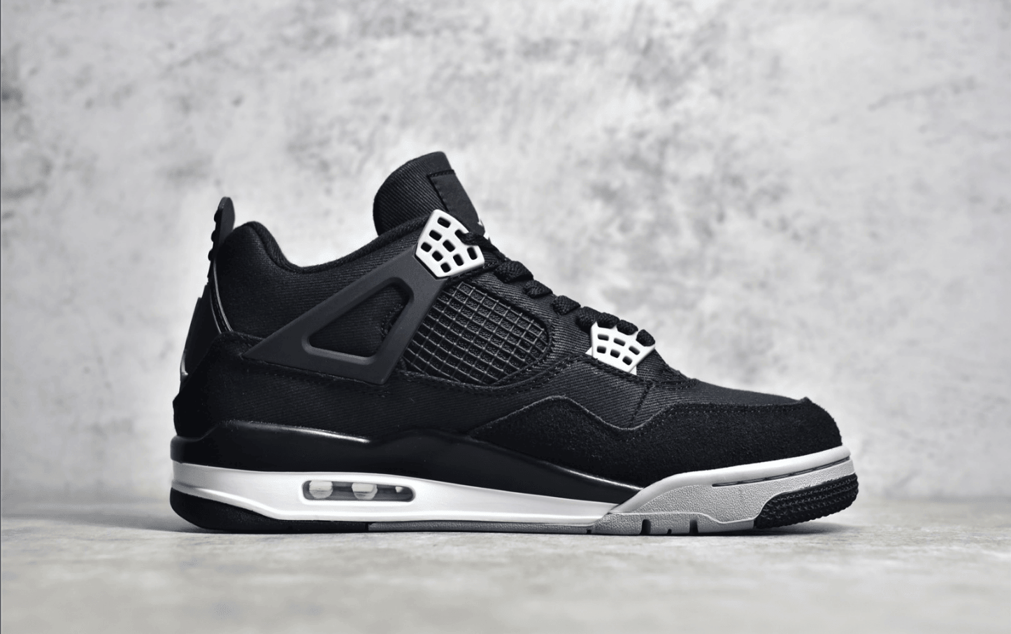 AJ4酷黑单宁实战球鞋 Air Jordan 4 Retro"Black Canvas" AJ4黑色 耐克新款缓震球鞋 货号：DH7138-006