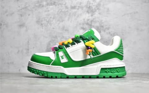 正品代购代购路易威登23S LV Louis VNITTON 23S走秀款 胖Trainer 面包鞋 LV绿色运动鞋