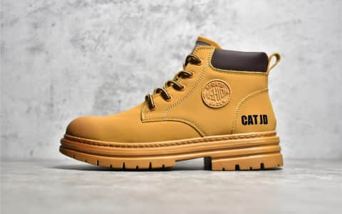 正品卡特cat大黄靴高帮 2022卡特黄色高帮靴子新款 防臭防腐鞋带 卡特增高鞋